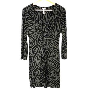 Soma Womens Zebra Print Baddie Dress Size M Twist Front Mob Wife Office Stretch